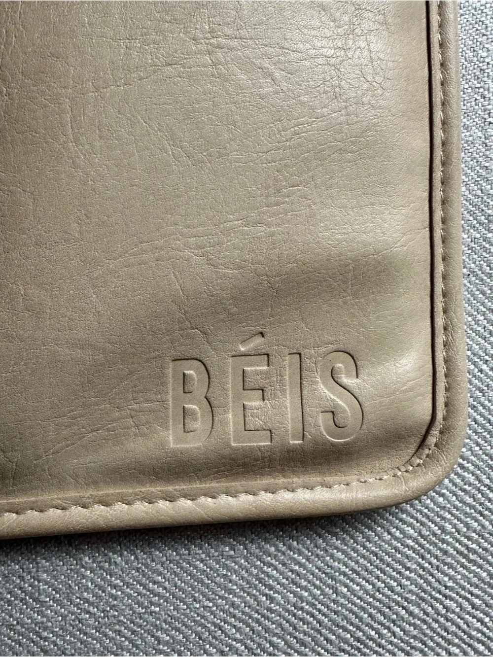 BEIS Taupe Faux Leather Laptop Sleeve with Embossed Logo